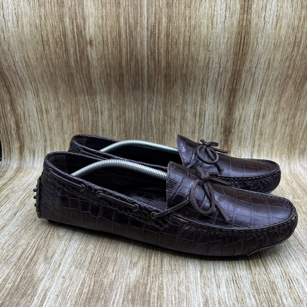Cole Haan Brown Croc-Embossed Leather Driving Loafers